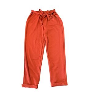 Ultra Flirt Women's Large Rust Orange Paper Bag‎ Waist Pants Belted Cuffed